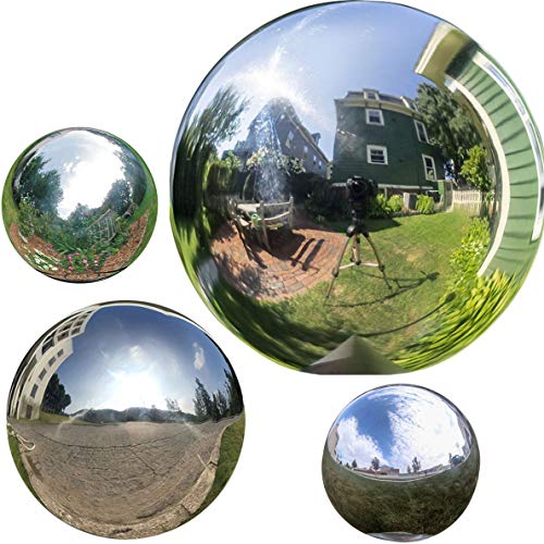 HomDSim 4pcs 5in/6in/8in Diameter Gazing Globe Mirror Ball,Silver Stainless Steel Polished Reflective Smooth Garden Sphere,Colorful and Shiny Addition to Any Garden or Home