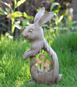 joyathome solar garden bunny statues rabbit with mushroom figurine, solar powered resin animal sculpture outdoor lights for patio lawn,yard atr garden sculpture decorations,11.7”h