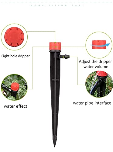 La Farah 100pcs Drip Irrigation Emitters for 1/4" Drip Irrigation Tubing,Adjustable 360 Degree Water Flow Drippers on 5" Arrow Stake, Garden Irrigation Drippers for (4-7mm) Watering System Kit