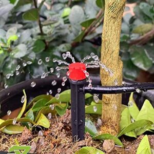 La Farah 100pcs Drip Irrigation Emitters for 1/4" Drip Irrigation Tubing,Adjustable 360 Degree Water Flow Drippers on 5" Arrow Stake, Garden Irrigation Drippers for (4-7mm) Watering System Kit