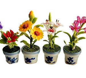 6 Miniatures Flower Garden Artificial Clay Pots Size s Scale 1:12