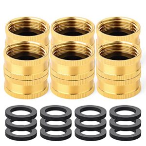 gasher 6 pieces brass tube garden hose connector, hose adapter, 3/4″ ght female thread x 3/4″ ght female thread connector