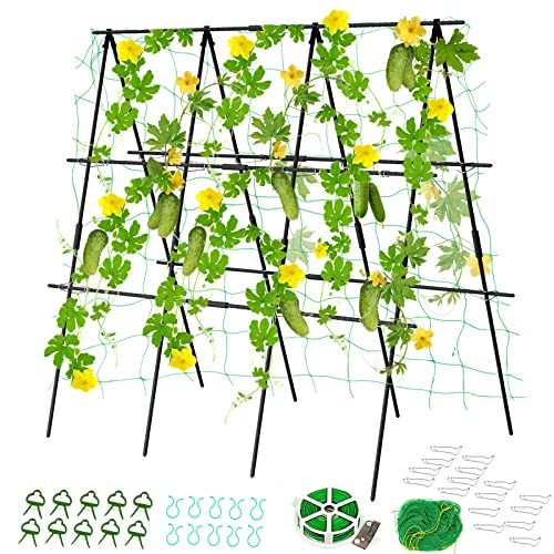 DoCred Cucumber Trellis, A Frame Trellis Metal Garden Trellis for Climbing Plant Cucumber, Flowers, Melon, Vegetables