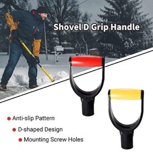 MroMax 2Pcs Shovel D Grip Handle, 1-1/4" Inner Diameter 32mm PVC Spade Snow Shovel Replacement Handle Garden Accessories for Digging Raking Tool Yellow-Black