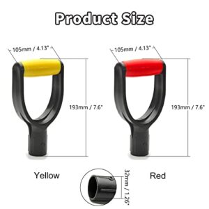 MroMax 2Pcs Shovel D Grip Handle, 1-1/4" Inner Diameter 32mm PVC Spade Snow Shovel Replacement Handle Garden Accessories for Digging Raking Tool Yellow-Black