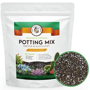 organic potting soil, cactus and succulent soil mix, professional grower mix soil, fast draining pre-mixed coarse blend (8 quarts)
