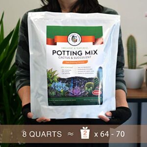 Organic Potting Soil, Cactus and Succulent Soil Mix, Professional Grower Mix Soil, Fast Draining Pre-Mixed Coarse Blend (8 Quarts)