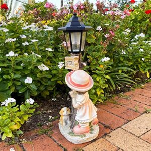 ALOAK Girl Garden Statue with Solar Lights and Welcome Sign 20 Inch, Girl Statue for Home Garden Lawn Patio Décor