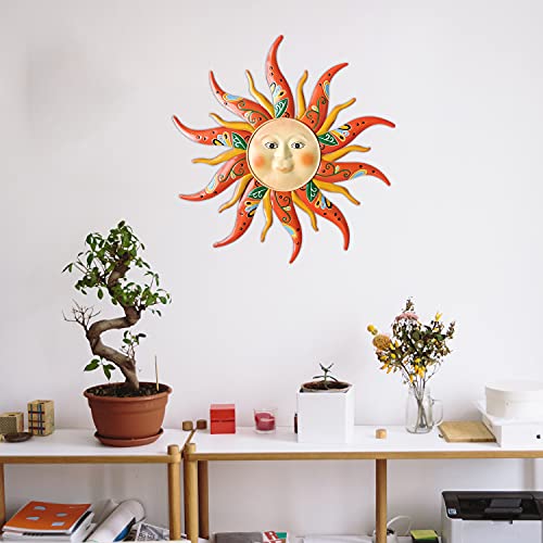 VOKPROOF Metal Sun Wall Art Decor - 17.3Inches Sun Face Garden Sculptures & Statues Wall Art for Indoor and Outdoor, Farmhouse, Patio, Garden Decoration