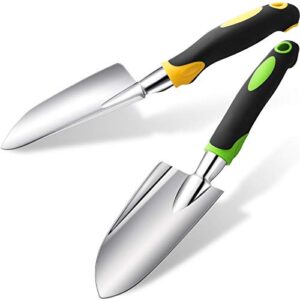 garden hand shovel garden trowel gardening hand tools set with soft rubberized non-slip handle aluminum alloy planting tools for planting, transplanting, weeding, moving and smoothing (yellow, green)