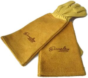 rose pruning gloves for men and women – thorn proof goatskin leather gardening gloves with gauntlet (large, yellow)