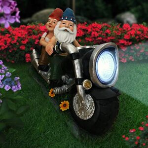 Biker Garden Gnomes Couple On Motorcycle - Outdoor Cute Figurine Motorcycle Statues, Garden Gnome Outdoor, Biker Couple in Love, Make Your Home and Garden More Fun, Great Gift