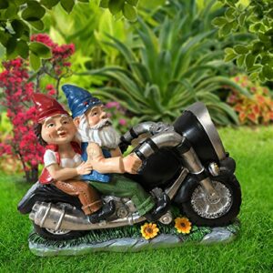 Biker Garden Gnomes Couple On Motorcycle - Outdoor Cute Figurine Motorcycle Statues, Garden Gnome Outdoor, Biker Couple in Love, Make Your Home and Garden More Fun, Great Gift