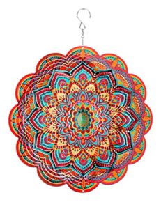 canodoky mandala wind spinner, vibrant color mandala 3d wind spinners for yard and garden | 12 inch hanging wind spinners for indoor outdoor wind & sun catches
