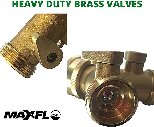 Heavy Duty Brass Y-Hose Splitter 2 Pack | Garden Hose 2 Way Splitter | Y Splitter Hose | Lawn Hose Splitter Spigot Adapter with 2 Valves | Extra Rubber Washers