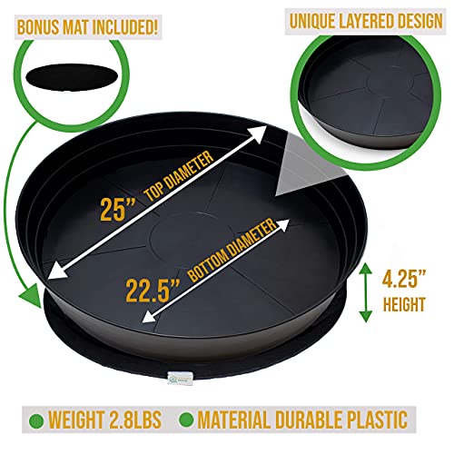 Garden Hour 25" Extra-Large Plant Saucers for Potted Plants & Felt Mat for Floor Protection - Plastic Plant Trays for Indoors No Holes - Extra-Deep Drip Trays for Potted Plants - 25W x 4.2D in.