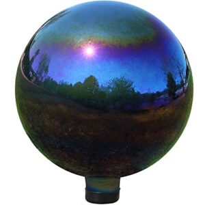 sunnydaze 10-inch glass mirrored gazing globe – features a stainless steel finish – elegant ball lawn ornament for garden or patio – rainbow