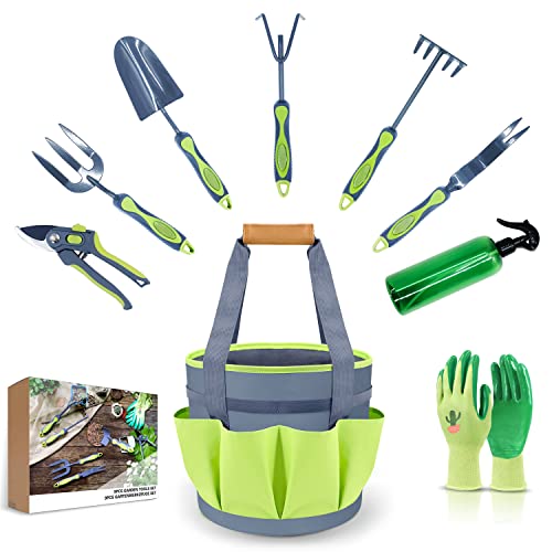 Altdorff Gardening Tool Set with Bag, 9 Pieces Gardening Tool Set Gift , Gardening Set Women with Heavy Duty Hand Tools, Gardening Planting Tool Set