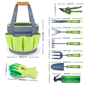 Altdorff Gardening Tool Set with Bag, 9 Pieces Gardening Tool Set Gift , Gardening Set Women with Heavy Duty Hand Tools, Gardening Planting Tool Set