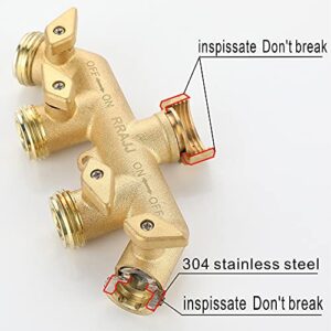 improved Heavy Duty Solid Brass 4 Way Garden Hose Splitter Nozzle Switcher Connector 4 Way Hose Splitter Shut-Off Valves for Garden Irrigation Watering 304 stainless steel Hose Connector (4 Way)