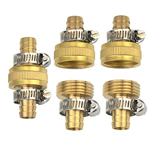 cozyou Brass 1/2" Garden Hose Repair Mender Male Female Connector with Stainless Clamp 3 Sets