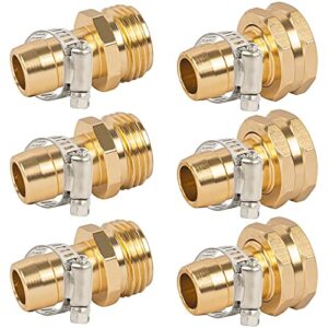 uptotop garden hose repair connectors with claps, female and male garden hose fittings for 3/4″ & 5/8″, metal garden hose repair kit, 3 set
