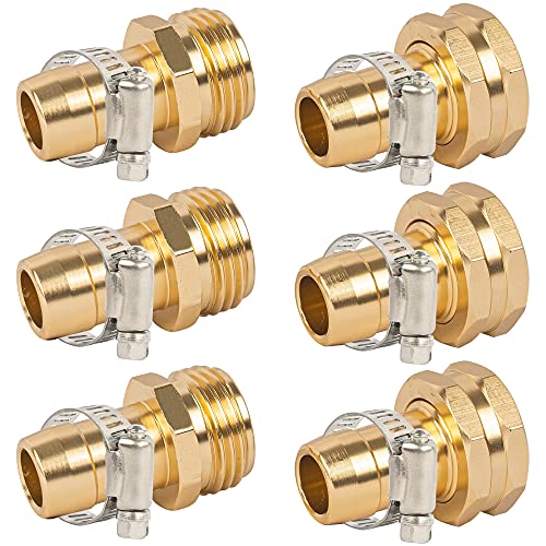 Uptotop Garden Hose Repair Connectors with Claps, Female and Male Garden Hose Fittings for 3/4" & 5/8", Metal Garden Hose Repair Kit, 3 Set