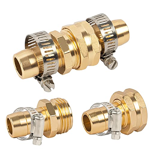 Uptotop Garden Hose Repair Connectors with Claps, Female and Male Garden Hose Fittings for 3/4" & 5/8", Metal Garden Hose Repair Kit, 3 Set