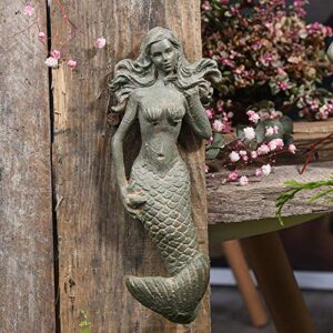 sungmor retro style 7.28 inch heavy-duty wall-mounted mermaid hook garden statue decoration | premium resin indoor outdoor sculpture wall decor | gift idea for families & friends