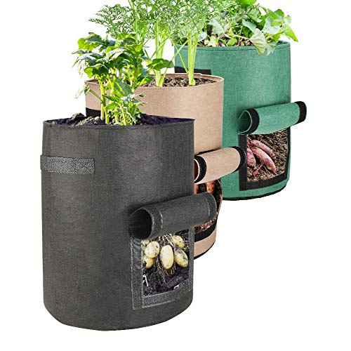 Futone Grow Bags, Potato Planter Bags, Planting Fabric Pots with Handles and Flap, Garden Bags for Vegetables, Tomatoes, Carrots, Onions (10 Gallon)