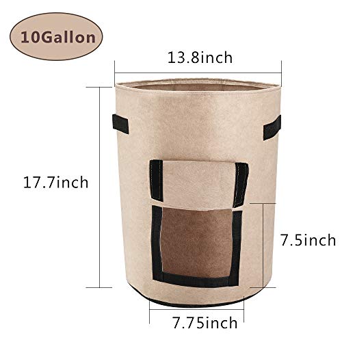 Futone Grow Bags, Potato Planter Bags, Planting Fabric Pots with Handles and Flap, Garden Bags for Vegetables, Tomatoes, Carrots, Onions (10 Gallon)