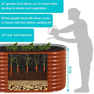 Sunnydaze Oval Raised Garden Bed - Galvalume Steel Vegetable or Flower Bed Kit - Stackable Backyard Planter Box with Rubber Edge Trim - 62.5" - Brown