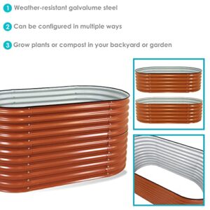 Sunnydaze Oval Raised Garden Bed - Galvalume Steel Vegetable or Flower Bed Kit - Stackable Backyard Planter Box with Rubber Edge Trim - 62.5" - Brown