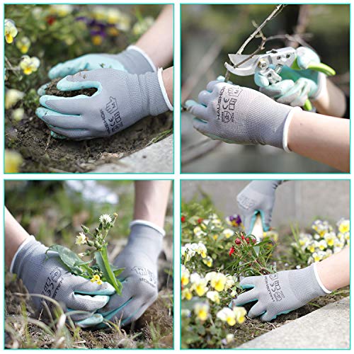 HAUSHOF 6 Pairs Garden Gloves for Women, Nitrile Coated Working Gloves, for Gardening, Restoration Work, Large, Pink & Green, L