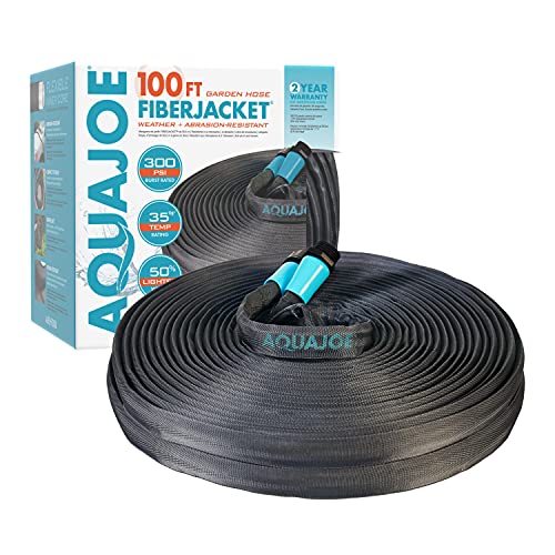 Aqua Joe AJFJH100B 1/2-Inch 100-Foot Ultra-Flexible Kink-Free Fiberjacket Garden Hose, 300 PSI Burst Rated