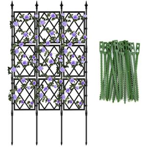 wellsign garden trellis for climbing plants outdoor and indoor 63inch, sturdy rustproof coated metal support fence climbing frame with 20 reusable ties for ivy vines vegetable flower 1pack