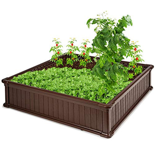 Giantex Raised Garden Bed, Planter for Flower Vegetables, Outdoor Plant Box Patio Backyard, Easy Assembly (48.5''Lx48.5''Wx12''H, Brown)