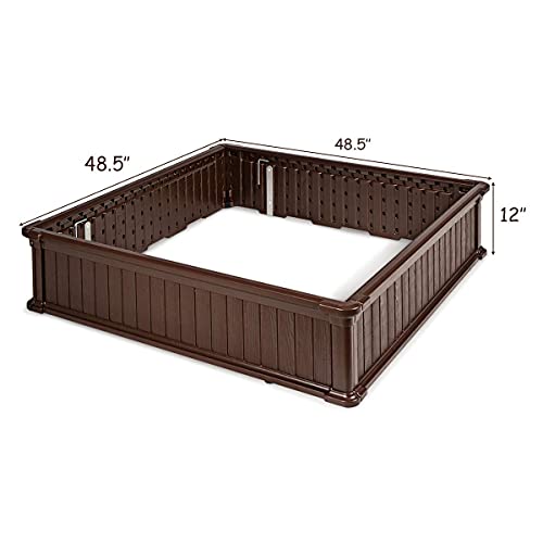 Giantex Raised Garden Bed, Planter for Flower Vegetables, Outdoor Plant Box Patio Backyard, Easy Assembly (48.5''Lx48.5''Wx12''H, Brown)