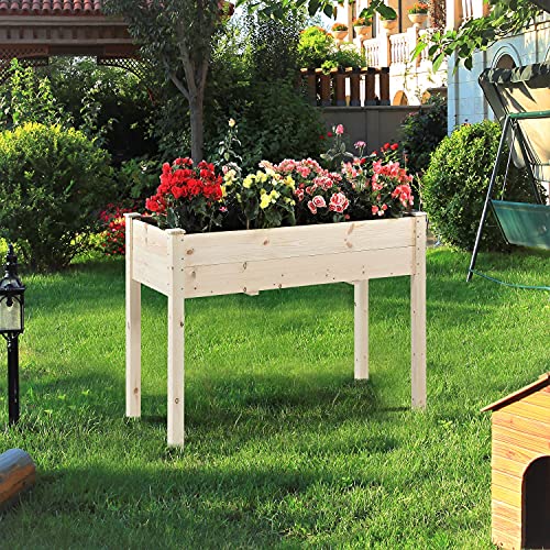 TMEE 4FT Raised Garden Bed Wooden Elevated Wood Planter Garden Box Kit for Vegetable Flower Herb Gardening Backyard Patio, Easy Assembly, 30in Height