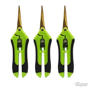 viagrow pruning shear with titanium coated straight precision blades, hand pruner for gardening, green, 3-pack