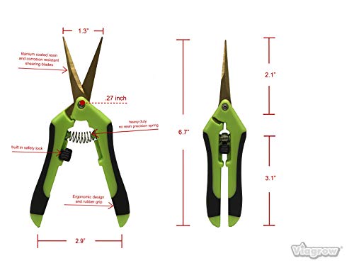 Viagrow Pruning Shear with Titanium Coated Straight Precision Blades, Hand Pruner for Gardening, Green, 3-Pack