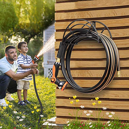 TomCare Garden Hose Holder Heavy Duty Water Hose Holder Wall Mount Hose Hanger Decorative Durable Garden Hose Storage Hose Reel Solid Metal Hose Stand Sturdy Hose Holders for Outside Yard, Black