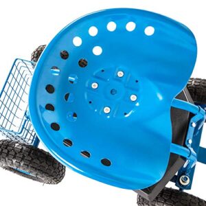 kinbor Garden Cart Rolling Work Seat with Tool Tray Outdoor Utility Lawn Patio Yard Wagon Scooter for Planting with Adjustable Handle 360 Degree Swivel Seat, Blue