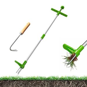 weed puller tool – stand up heavy duty weeder hand tool – standing weed root removal tool plucker dandelion puller – 39″ long handle garden weeding tool with 3 claws for garden backitchen