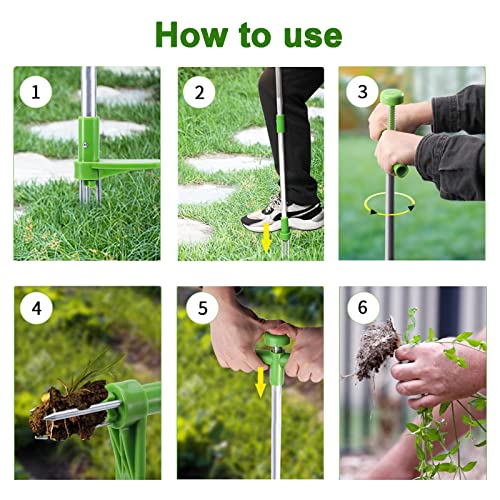 Weed Puller Tool - Stand Up Heavy Duty Weeder Hand Tool - Standing Weed Root Removal Tool Plucker Dandelion Puller - 39" Long Handle Garden Weeding Tool with 3 Claws for Garden Backitchen