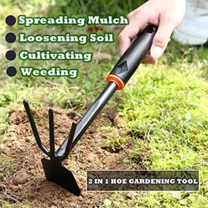 DEMIFUN Hoe Garden Tool for Gardening, Dual Headed Hand Tiller Cultivator Rake Gardening Hand Tools for Digging and Weeding