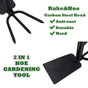 DEMIFUN Hoe Garden Tool for Gardening, Dual Headed Hand Tiller Cultivator Rake Gardening Hand Tools for Digging and Weeding