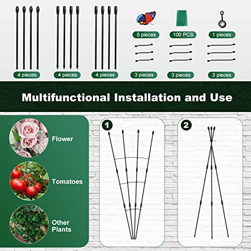 Garden Trellis for Climbing Plants Outdoor and Indoor 47.24inch, Rustproof Plant Trellis Support for Indoor Plants Trellis for Potted with 100 Ties and 5 Butterfly for Flowers Vegetable Fruits Vines