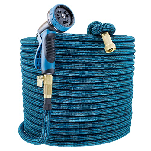 200 ft Garden Hose Thickened Retractable, Retractable, Collapsible Outdoor Water Hose 3/4", Lightweight Latex Material, Pure Copper Fittings, with 10 Function Nozzles (200)