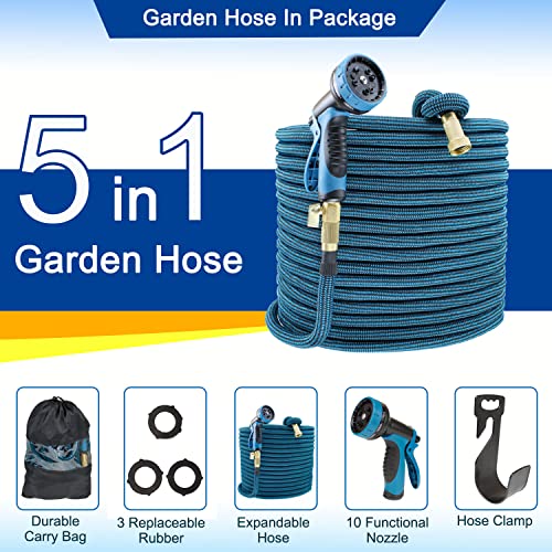 200 ft Garden Hose Thickened Retractable, Retractable, Collapsible Outdoor Water Hose 3/4", Lightweight Latex Material, Pure Copper Fittings, with 10 Function Nozzles (200)